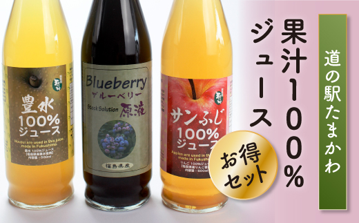 【道の駅たまかわ】玉川村産果汁100％ジュースお得セット